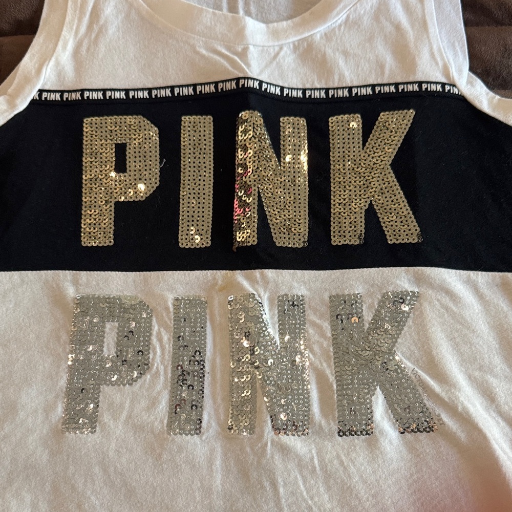 PINK Victoria's Secret Black and White Sequin Tank Top